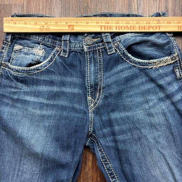 Silver Gordie Straight Leg Jeans Medium Wash Distressed Men’s Size 32 X 30 - Picture 8 of 12